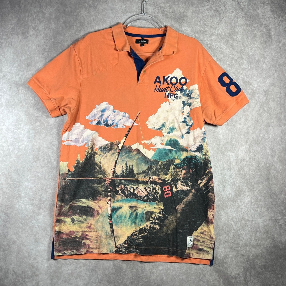 AKOO Hunt Club MFG Polo Shirt Mens XXL Orange Fishing Archer Preppy‎ Streetwear